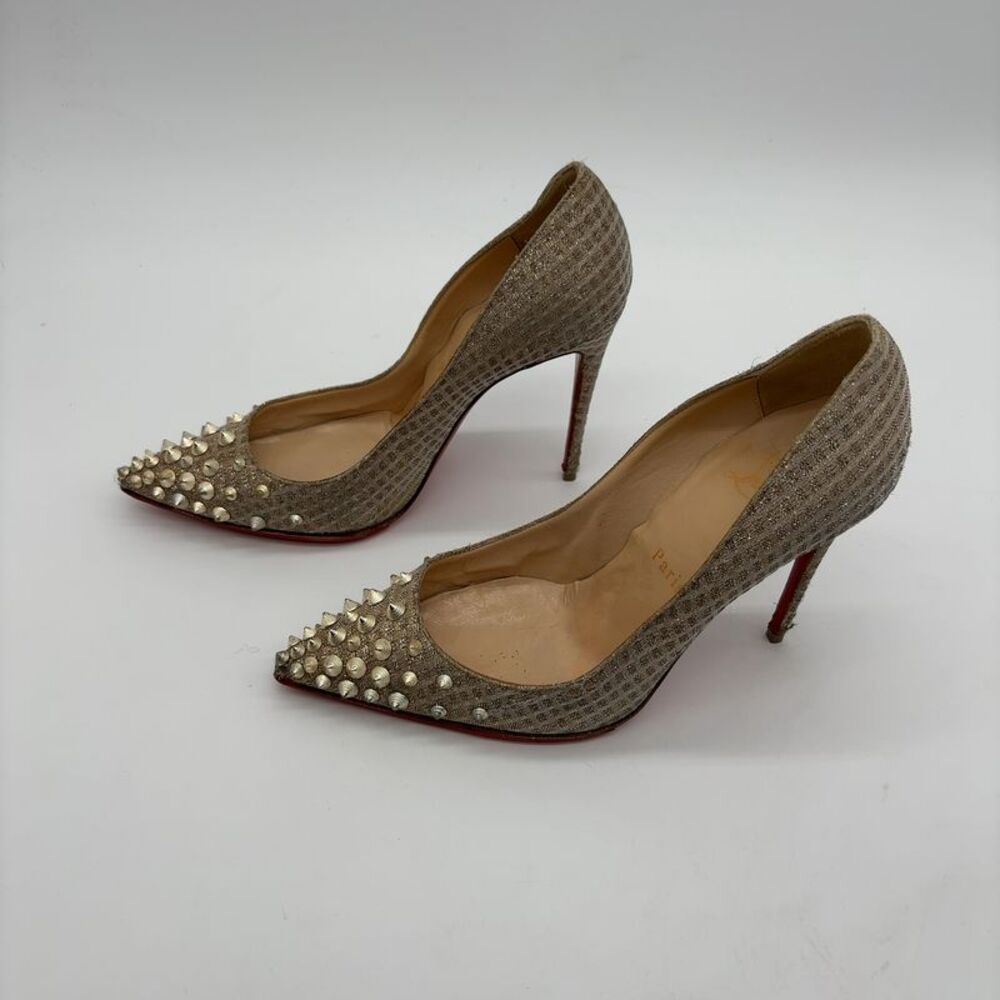 Christian Louboutin Follies Spikes Nell Lurex Fabric Heels - Picture 4 of 7